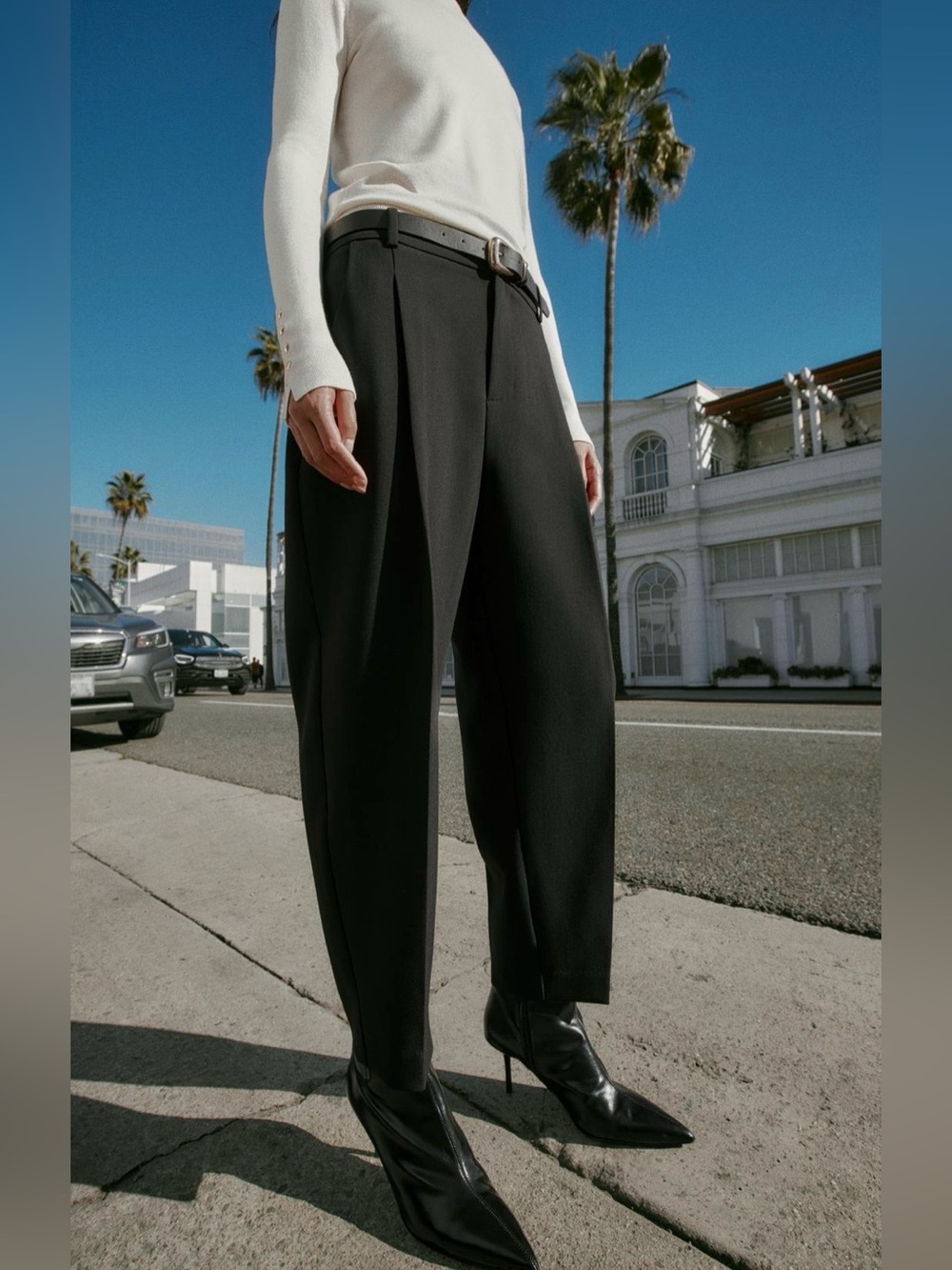 Houndstooth Belted Pants - colour MINK